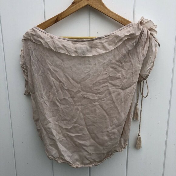 By Chapter Women's Short Sleeve Shirt Blouse Sheer Ruffle Cottagecore Top Small - Picture 7 of 10